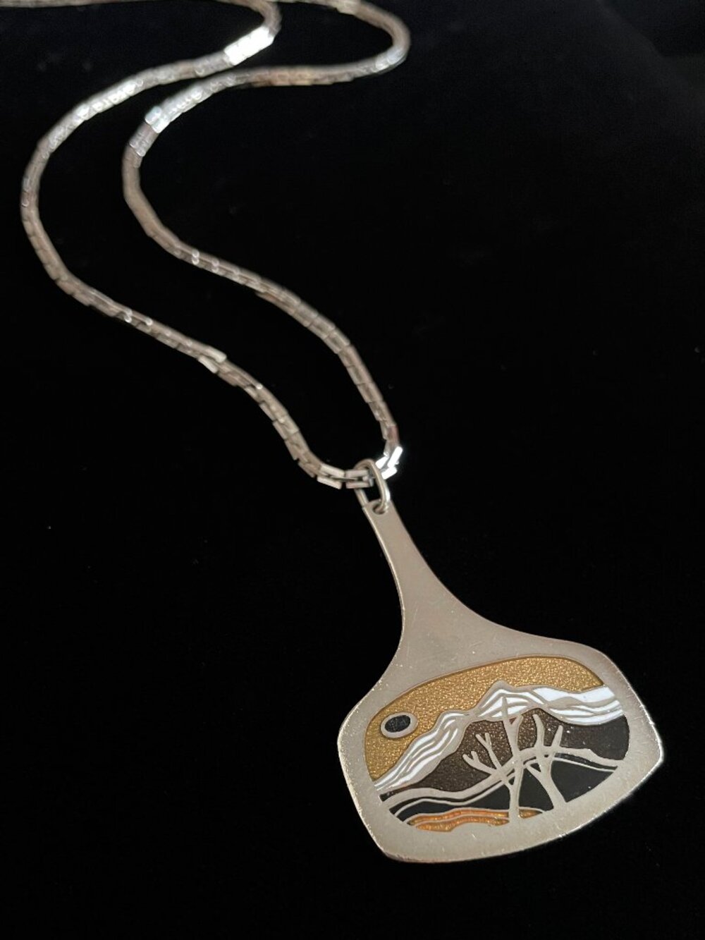 Vintage De Passillé-Sylvestre Modernist Silver Tone & Enamel Pendant Necklace